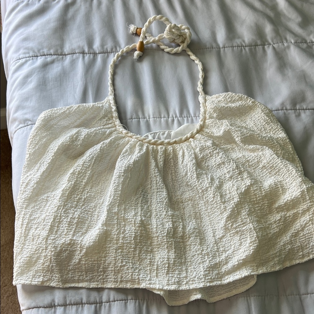 Zara Cream Textured Halter Crop Top - Picture 4 of 7
